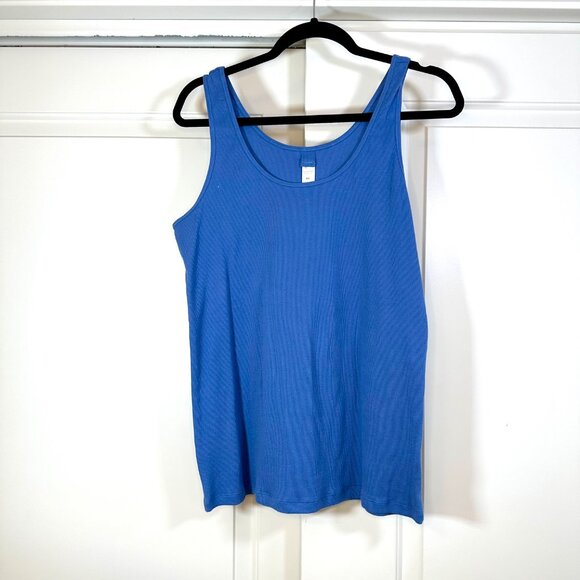 Cotton Ribbed Blue Slim Fit Scoop Neck Tank Top XXL - Picture 6 of 11